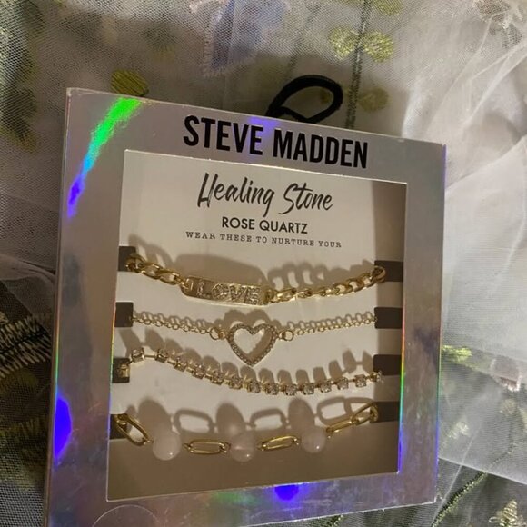 Steve Madden Rose Quartz Healing Stone Set of 4 Bracelets NWT - Picture 6 of 6
